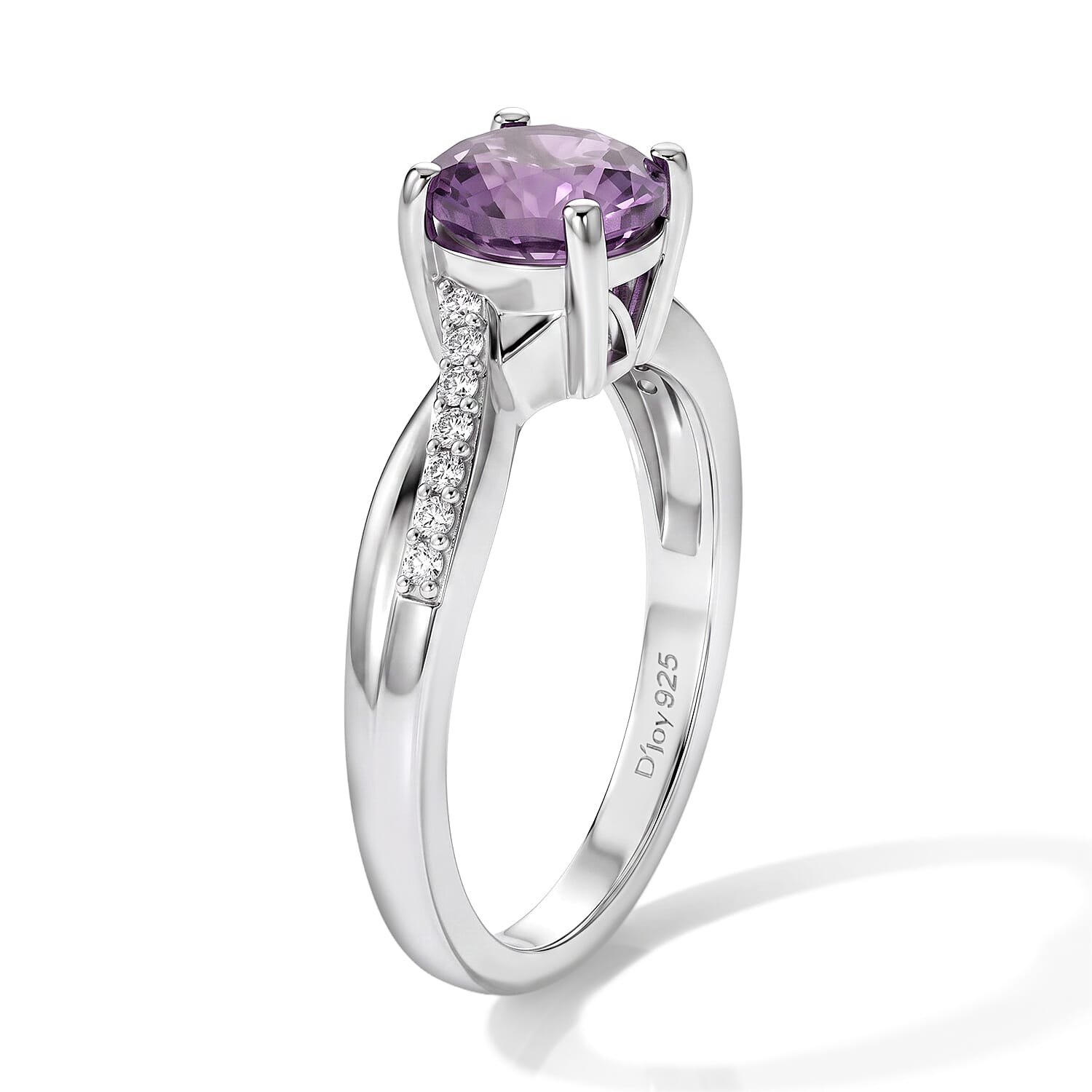 D'Joy Purple Fluorite and White Zircon 1.70 ctw Ring in Rhodium Over Sterling Silver (Size 7.0)