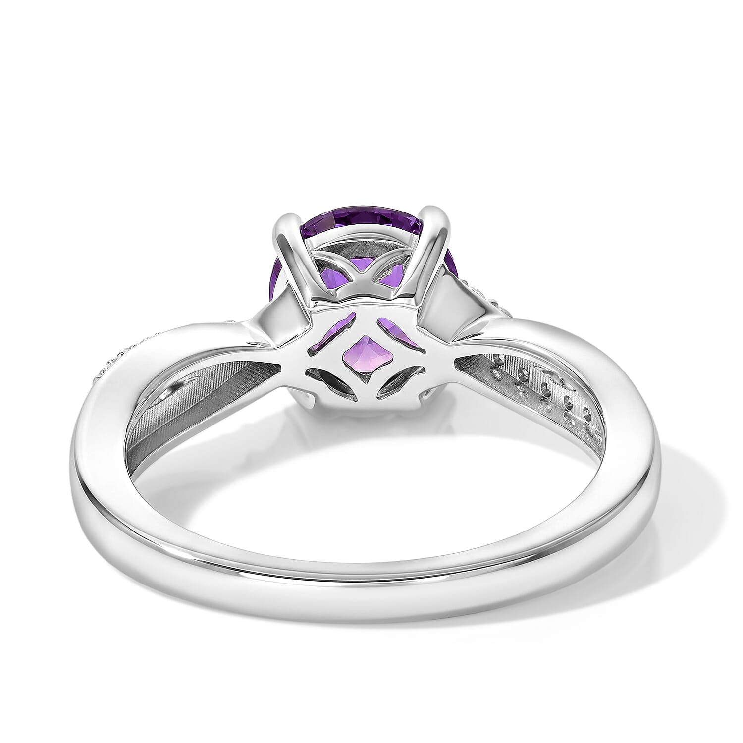 D'Joy Purple Fluorite and White Zircon 1.70 ctw Ring in Rhodium Over Sterling Silver (Size 7.0)