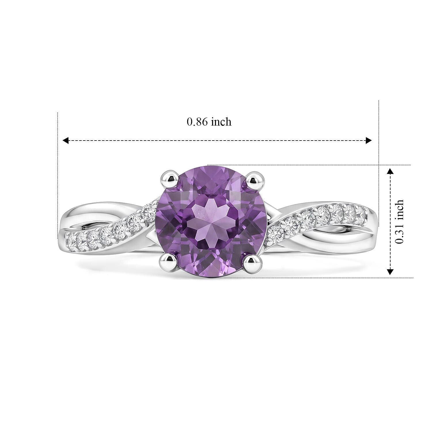 D'Joy Purple Fluorite and White Zircon 1.70 ctw Ring in Rhodium Over Sterling Silver (Size 7.0)