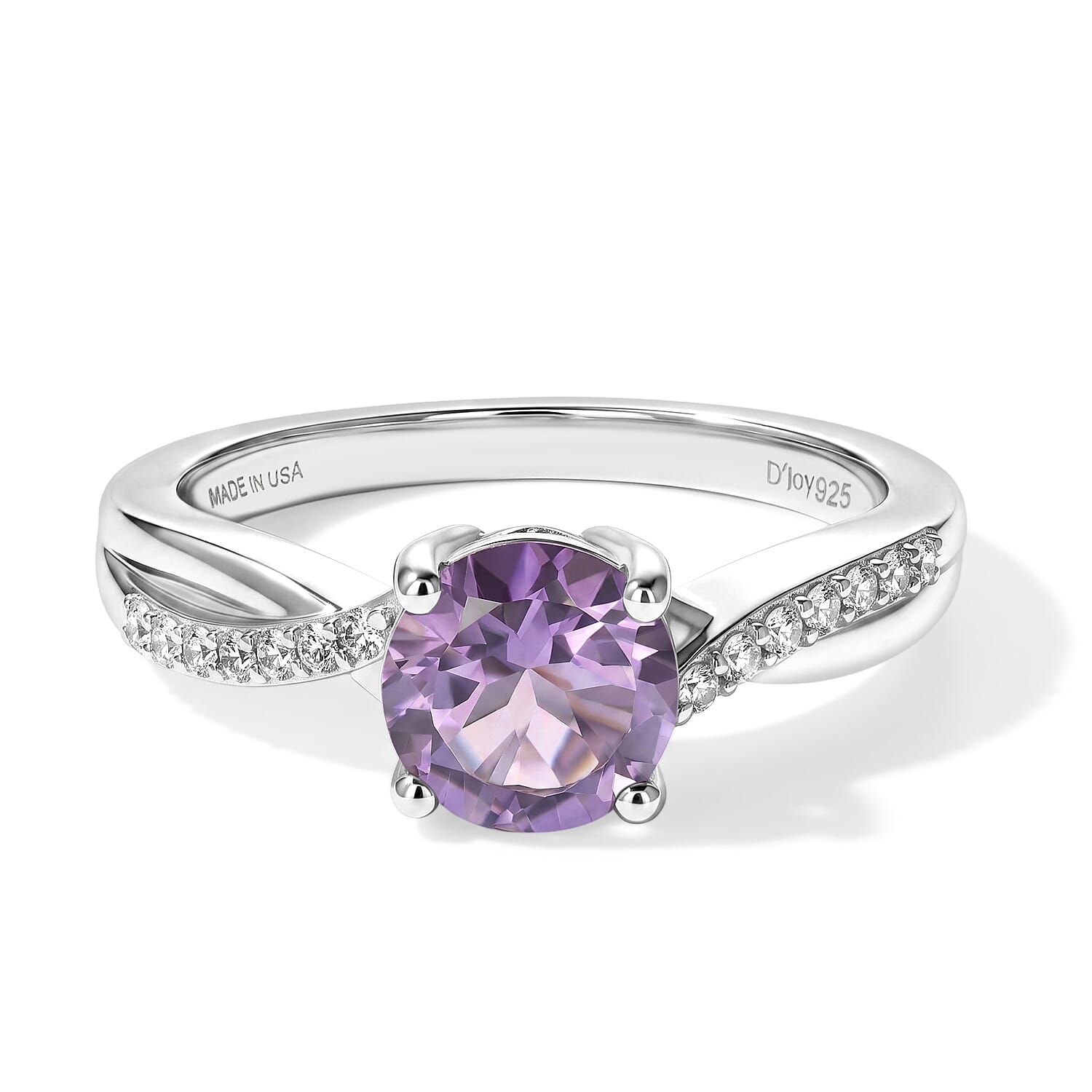 D'Joy Rose De France Amethyst and White Zircon 1.30 ctw Ring in Rhodium Over Sterling Silver (Size 6.0)