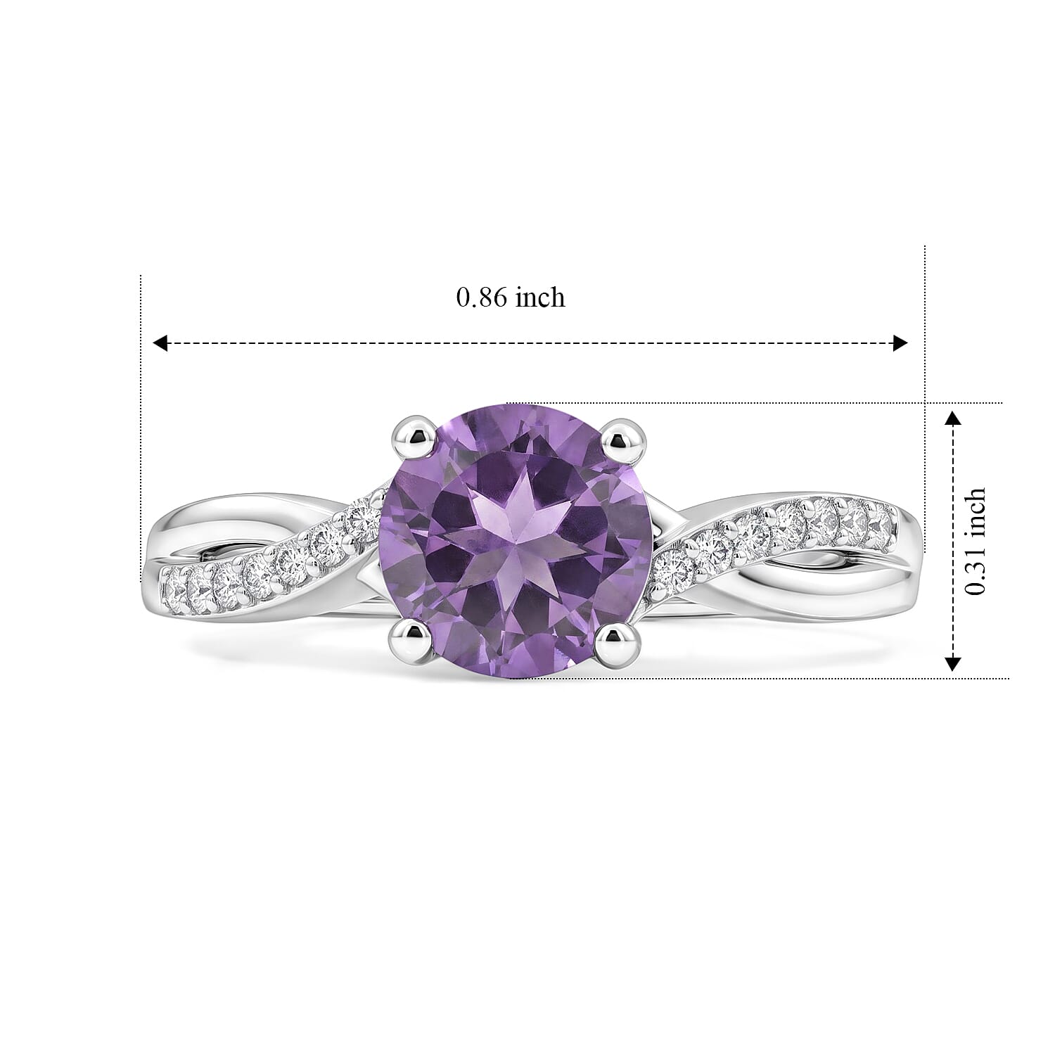 D'Joy Rose De France Amethyst and White Zircon 1.30 ctw Ring in Rhodium Over Sterling Silver (Size 6.0)