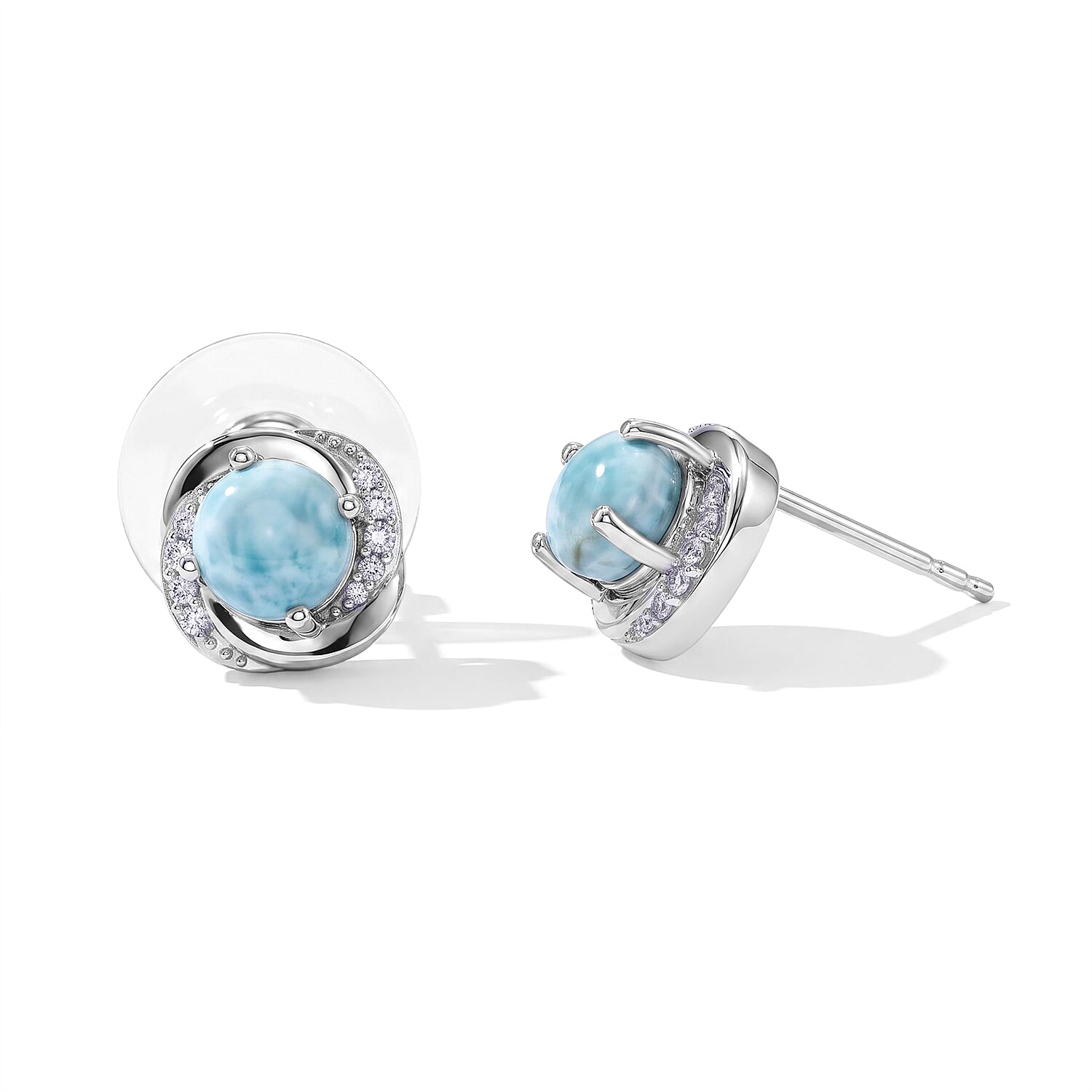 D'Joy Larimar and White Zircon 2.40 ctw Earrings in Rhodium Over Sterling Silver