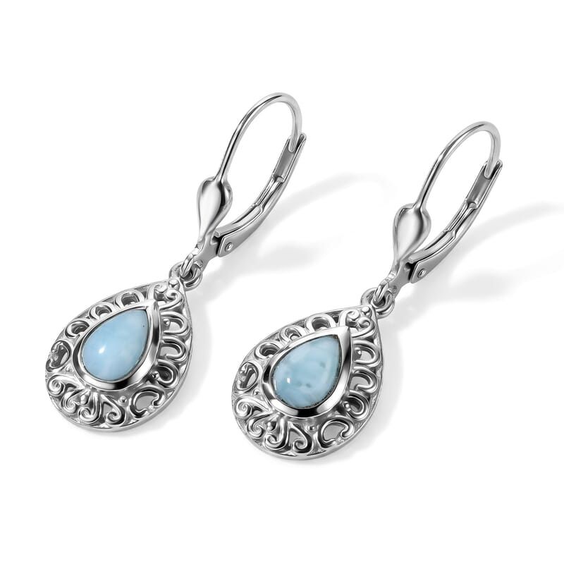 D'Joy Larimar 1.00 ctw Earrings in Rhodium Over Sterling Silver