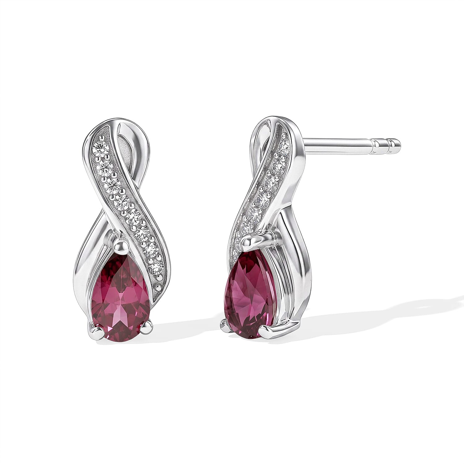 D'Joy Orissa Rhodolite Garnet and White Zircon 0.65 ctw Stud Earrings in Rhodium Over Sterling Silver