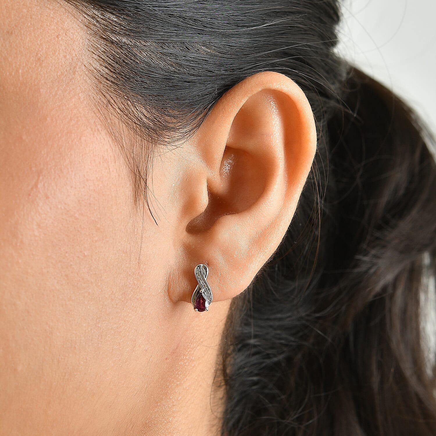 D'Joy Orissa Rhodolite Garnet and White Zircon 0.65 ctw Stud Earrings in Rhodium Over Sterling Silver