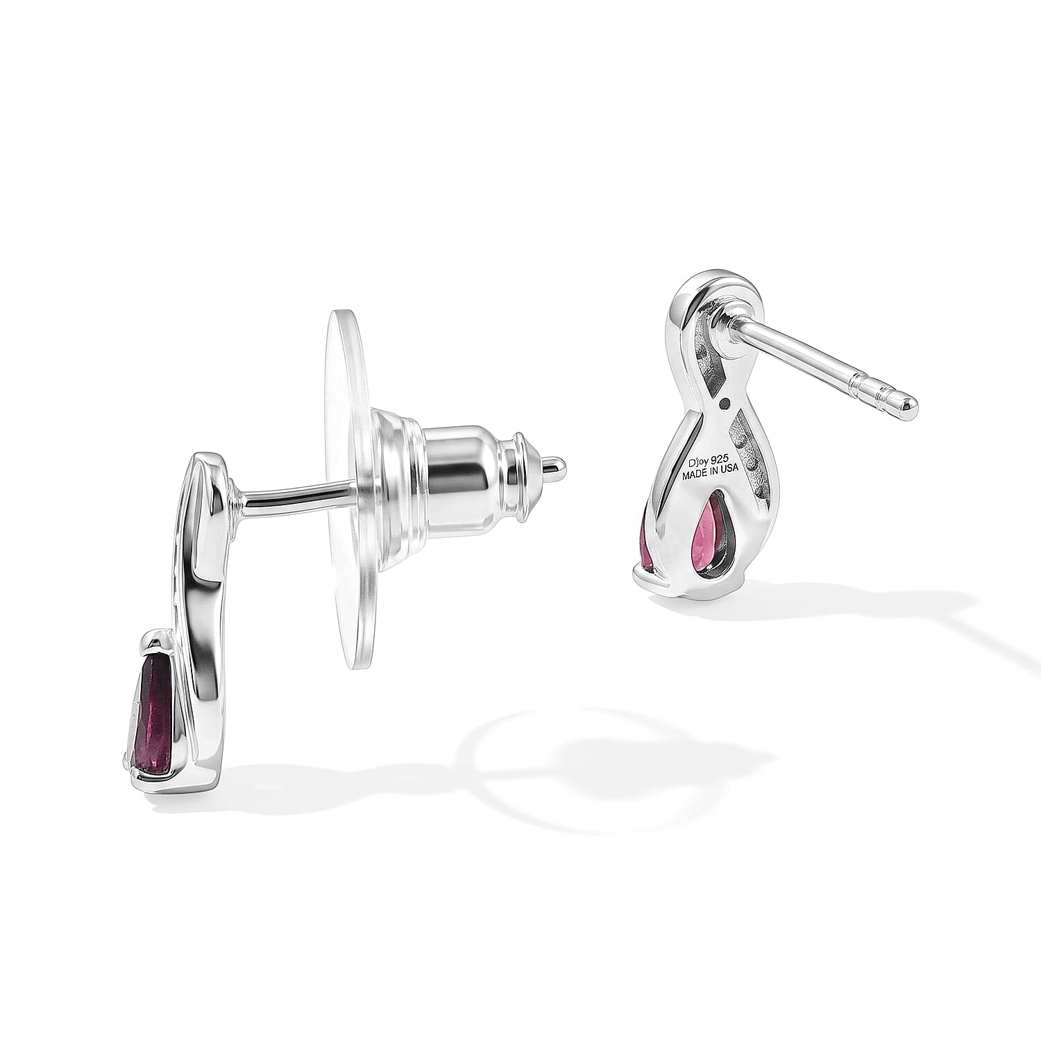 D'Joy Orissa Rhodolite Garnet and White Zircon 0.65 ctw Stud Earrings in Rhodium Over Sterling Silver