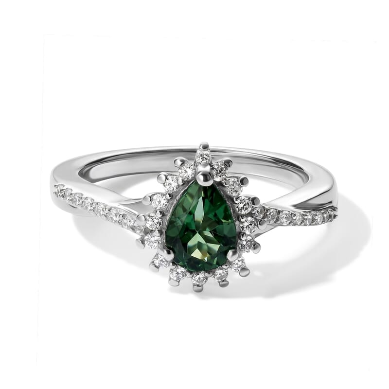 D'Joy Natural Green Apatite and White Zircon 1.10 ctw Ring in Rhodium Over Sterling Silver (Size 6.0)