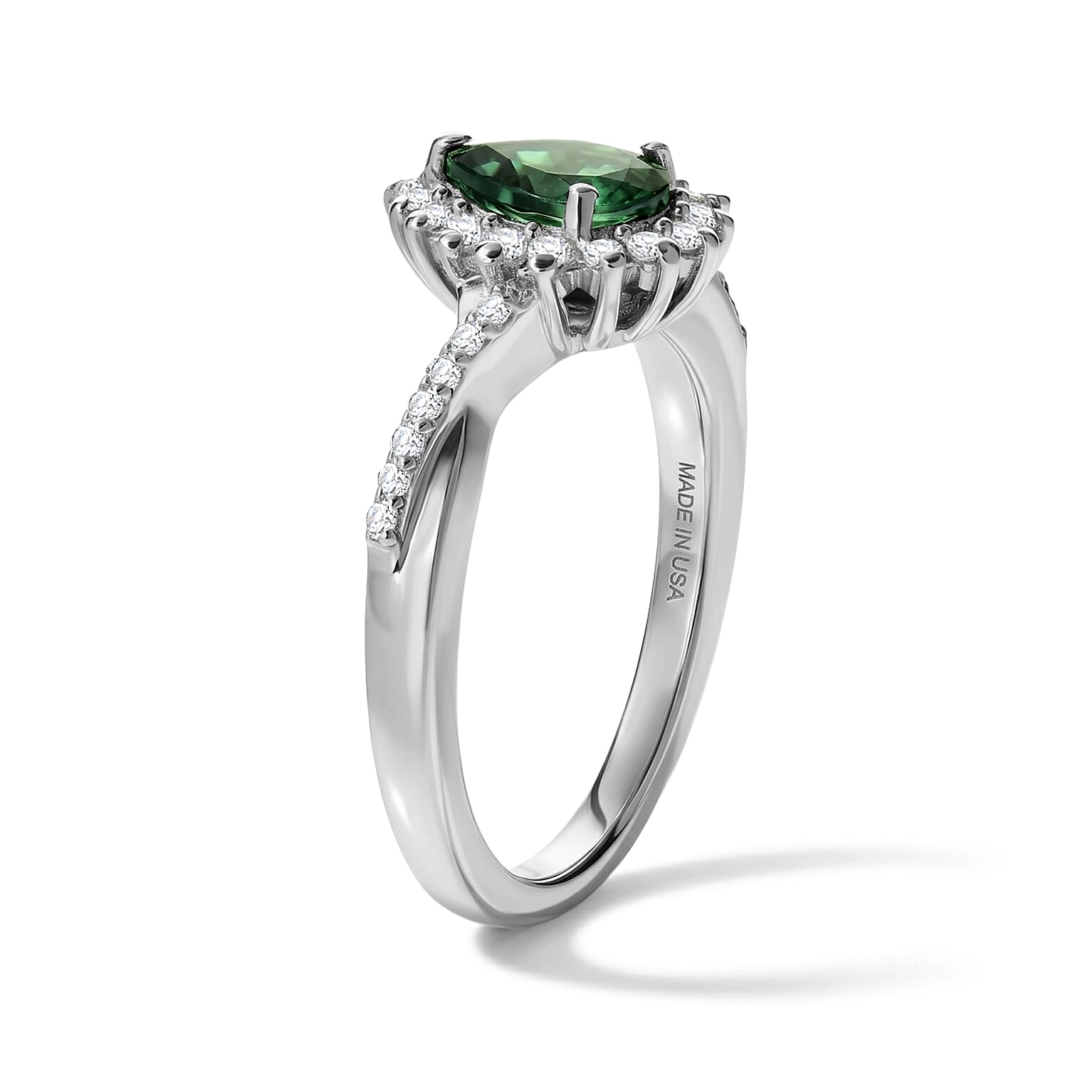 D'Joy Natural Green Apatite and White Zircon 1.10 ctw Ring in Rhodium Over Sterling Silver (Size 6.0)