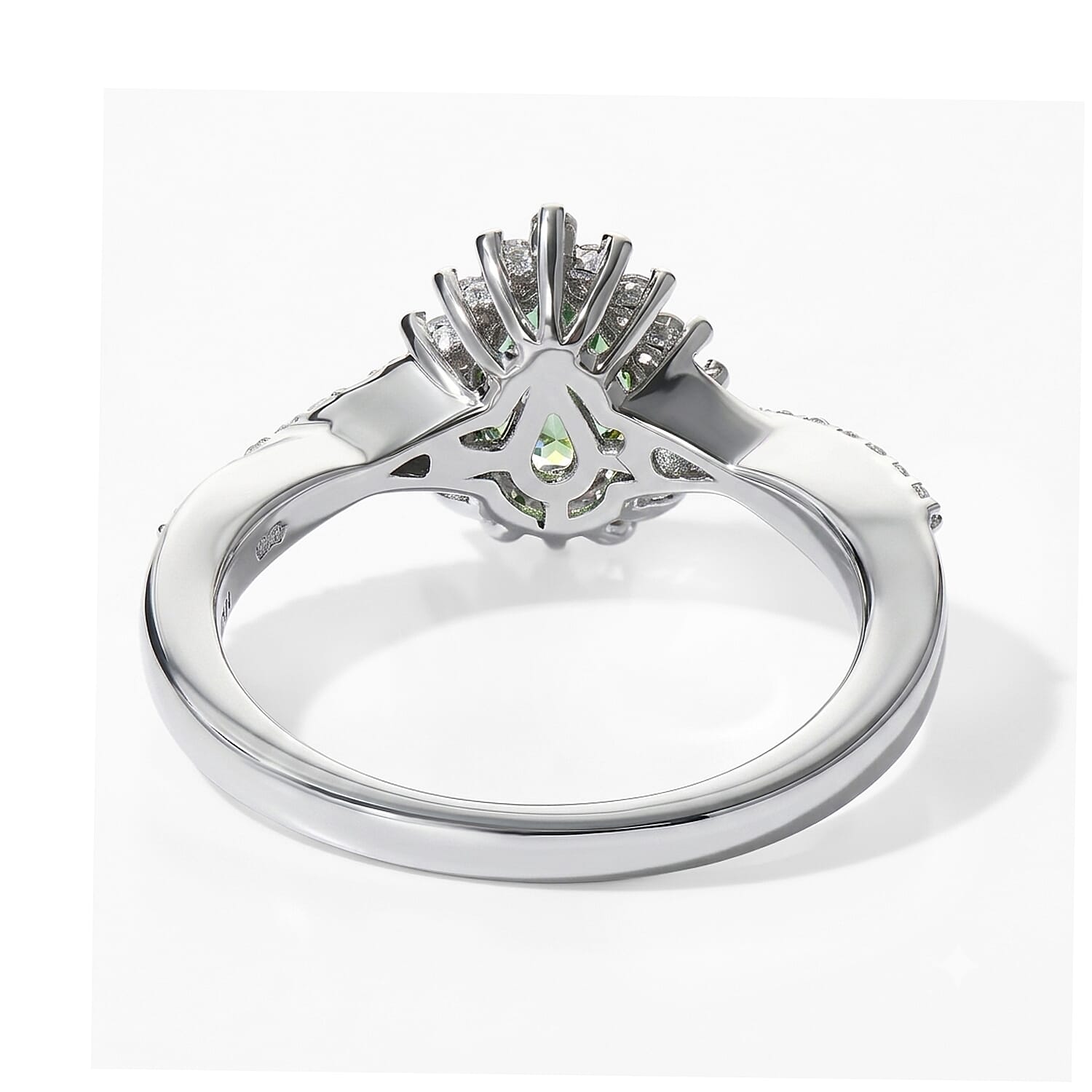 D'Joy Natural Green Apatite and White Zircon 1.10 ctw Ring in Rhodium Over Sterling Silver (Size 6.0)