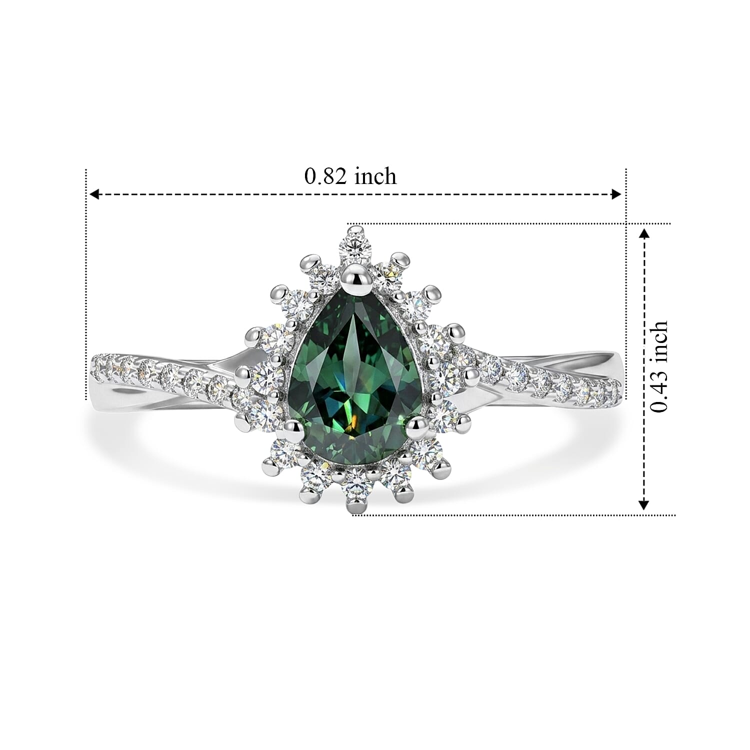 D'Joy Natural Green Apatite and White Zircon 1.10 ctw Ring in Rhodium Over Sterling Silver (Size 6.0)