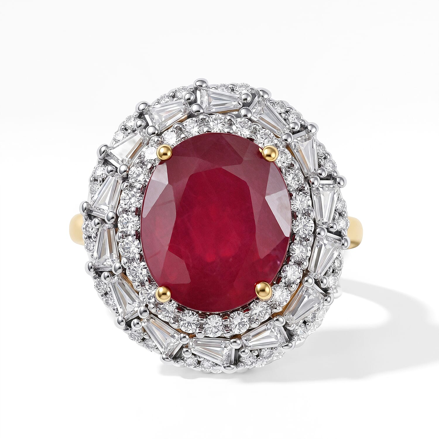 D'Joy Premium Niassa Ruby (FF) and Moissanite 8.25 ctw Ring in 18K Vermeil Yellow Gold Over Sterling Silver (Size 10.0)