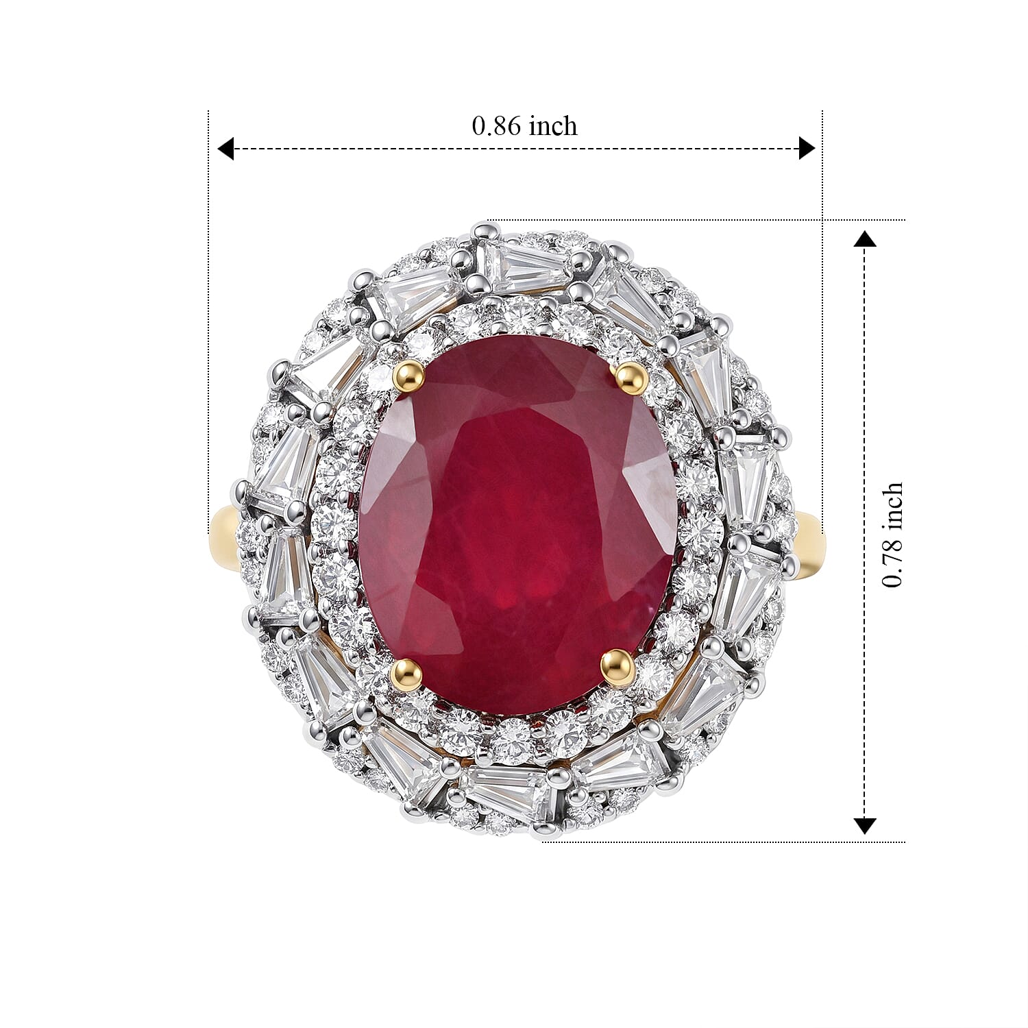D'Joy Premium Niassa Ruby (FF) and Moissanite 8.25 ctw Ring in 18K Vermeil Yellow Gold Over Sterling Silver (Size 10.0)