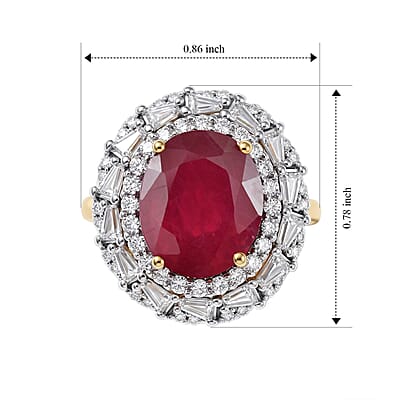 D'Joy Premium Niassa Ruby (FF) and Moissanite 8.25 ctw Ring in 18K Vermeil Yellow Gold Over Sterling Silver (Size 10.0)