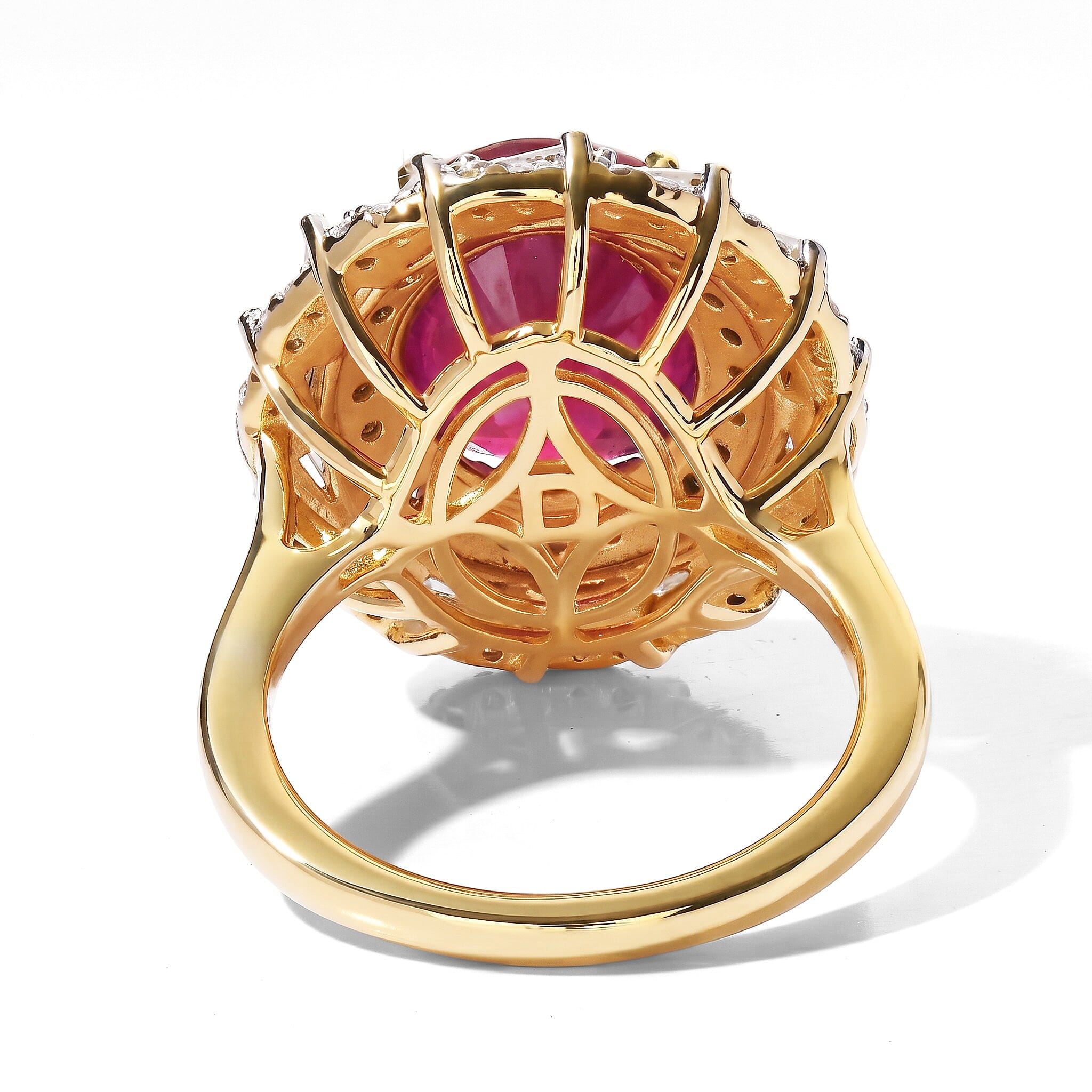 D'Joy Premium Niassa Ruby (FF) and Moissanite 8.25 ctw Ring in 18K Vermeil Yellow Gold Over Sterling Silver (Size 6.0)
