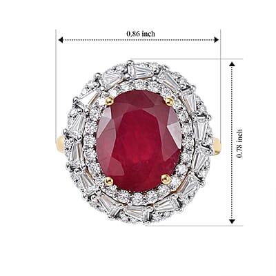 D'Joy Premium Niassa Ruby (FF) and Moissanite 8.25 ctw Ring in 18K Vermeil Yellow Gold Over Sterling Silver (Size 6.0)