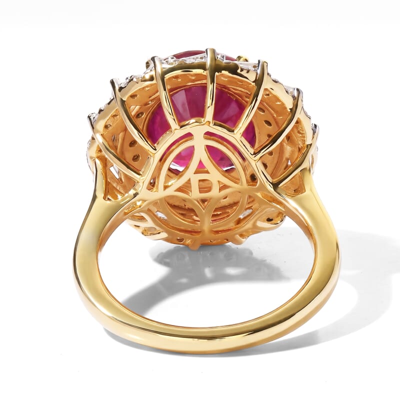 D'Joy Premium Niassa Ruby (FF) and Moissanite 8.25 ctw Ring in 18K Vermeil Yellow Gold Over Sterling Silver (Size 8.0)