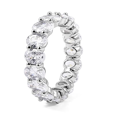 Simulated Diamond Band Ring in Silvertone (Size 7.0)