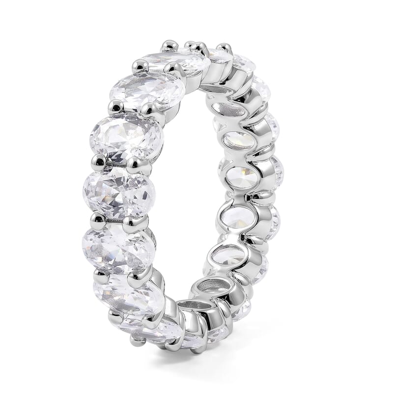 Simulated Diamond Band Ring in Silvertone (Size 7.0)