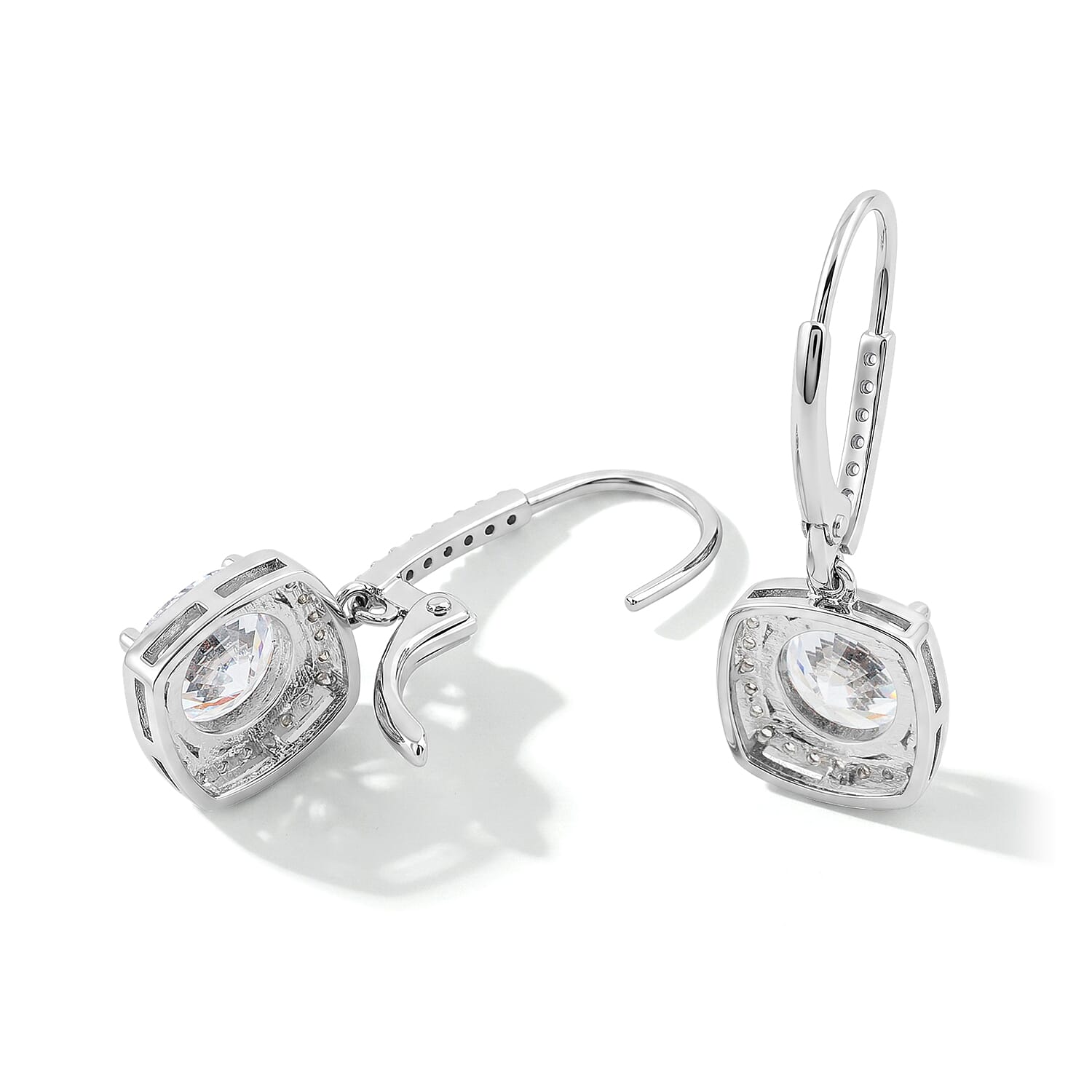 Simulated Diamond Drop Earrings in Silvertone (Size 10.0)