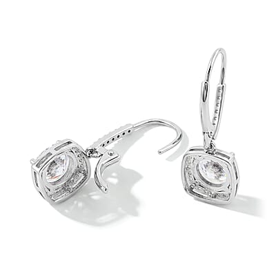 Simulated Diamond Drop Earrings in Silvertone (Size 10.0)