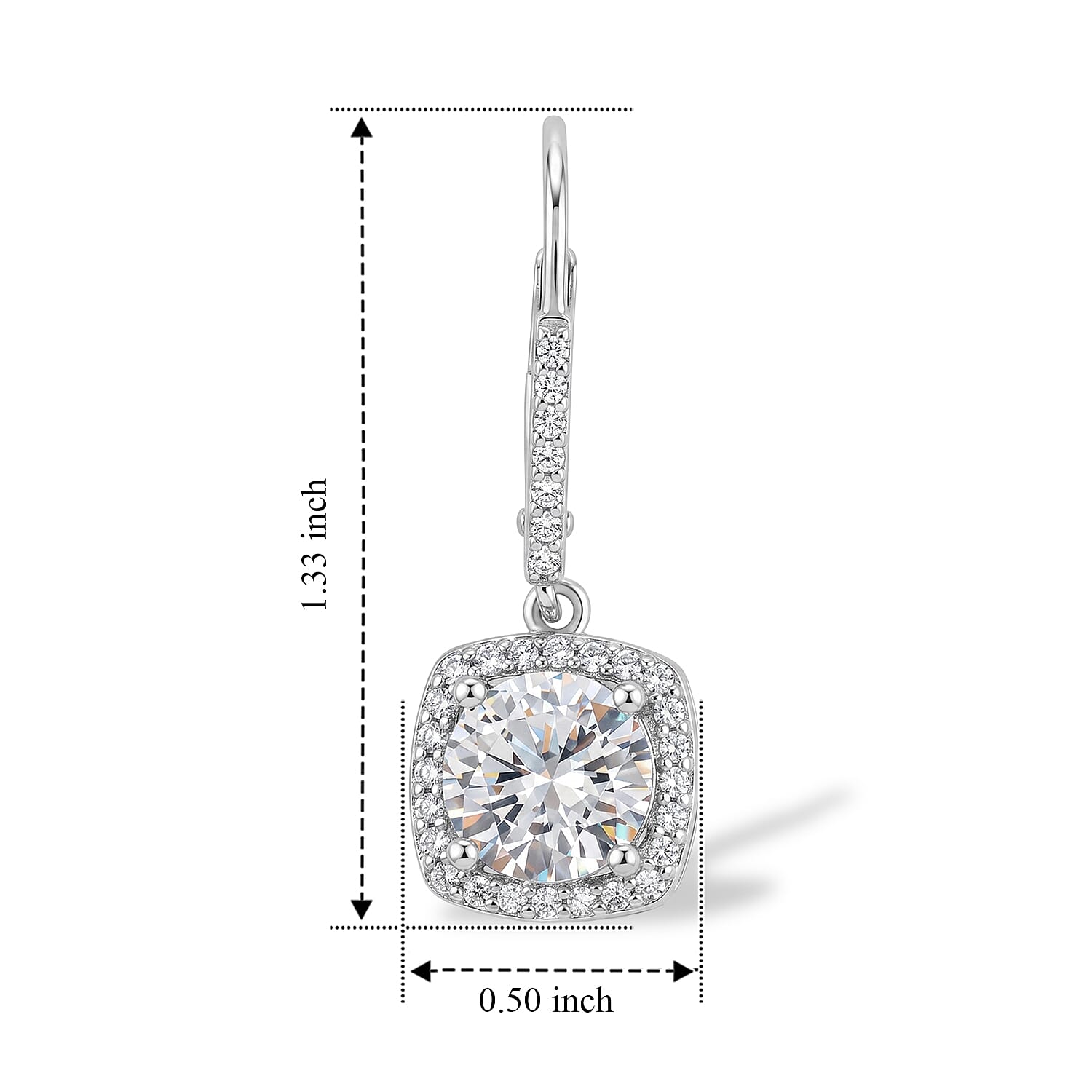 Simulated Diamond Drop Earrings in Silvertone (Size 10.0)