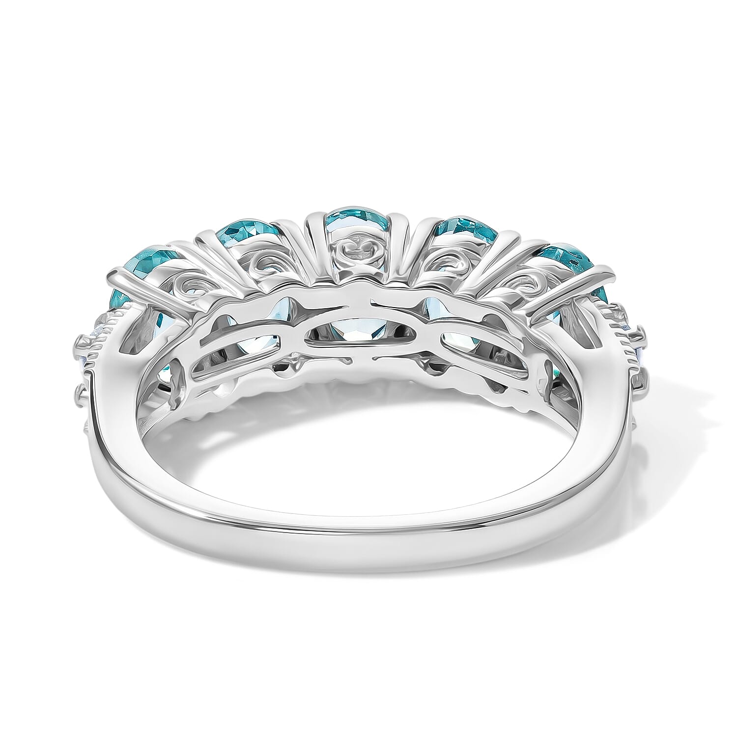 D'Joy Lagoon Apatite and Moissanite 2.65 ctw Ring in Rhodium Over Sterling Silver (Size 6.0)
