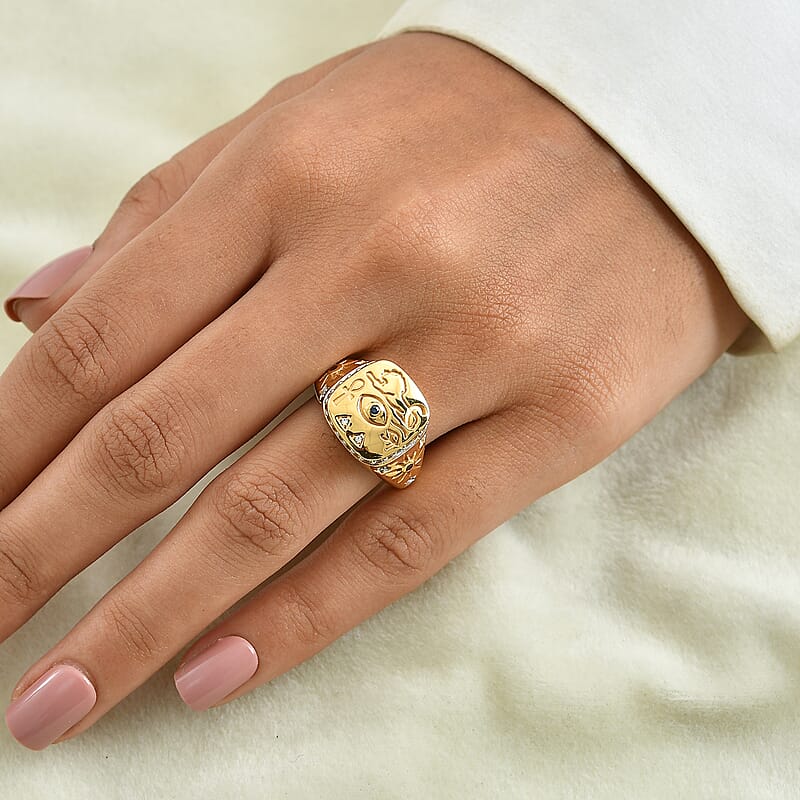 D'Joy Rachel Roy Orrisa Rhodolite Garnet, Blue Sapphire and White Zircon 0.70 ctw Ring in 18K Vermeil Yellow Gold Over Sterling Silver (Size 7.0)