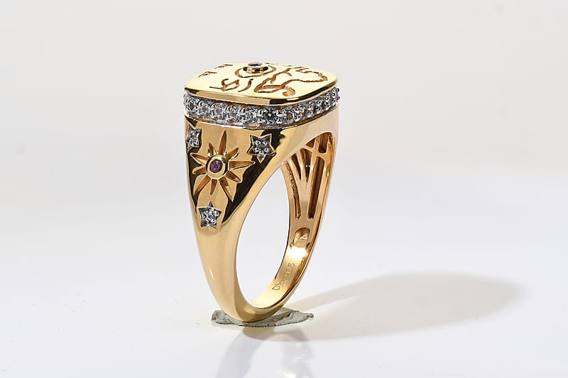 D'Joy Rachel Roy Orrisa Rhodolite Garnet, Blue Sapphire and White Zircon 0.70 ctw Ring in 18K Vermeil Yellow Gold Over Sterling Silver (Size 7.0)
