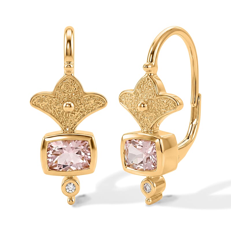 D'Joy Rachel Roy Premium Pink Morganite and White Zircon 1.75 ctw Earrings in 18K Vermeil Yellow Gold Over Sterling Silver
