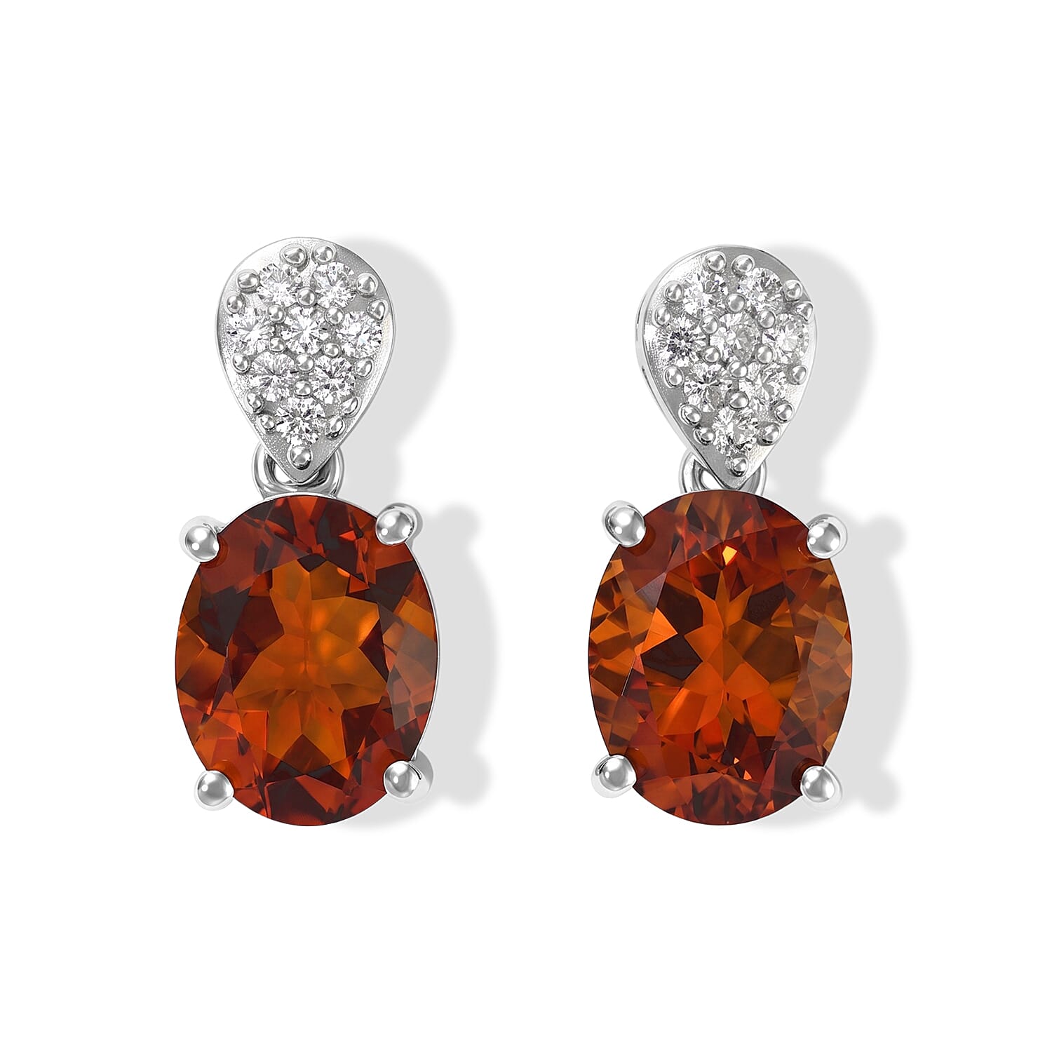 D'Joy Cherry Citrine and White Zircon 3.50 ctw Dangling Earrings in Rhodium Over Sterling Silver