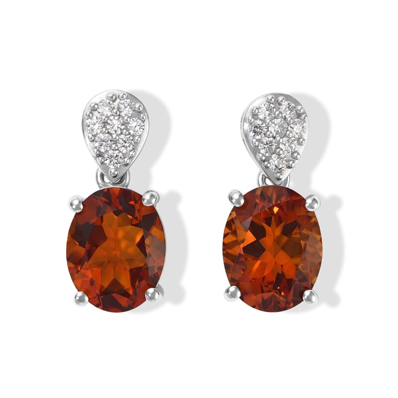 D'Joy Cherry Citrine and White Zircon 3.50 ctw Dangling Earrings in Rhodium Over Sterling Silver
