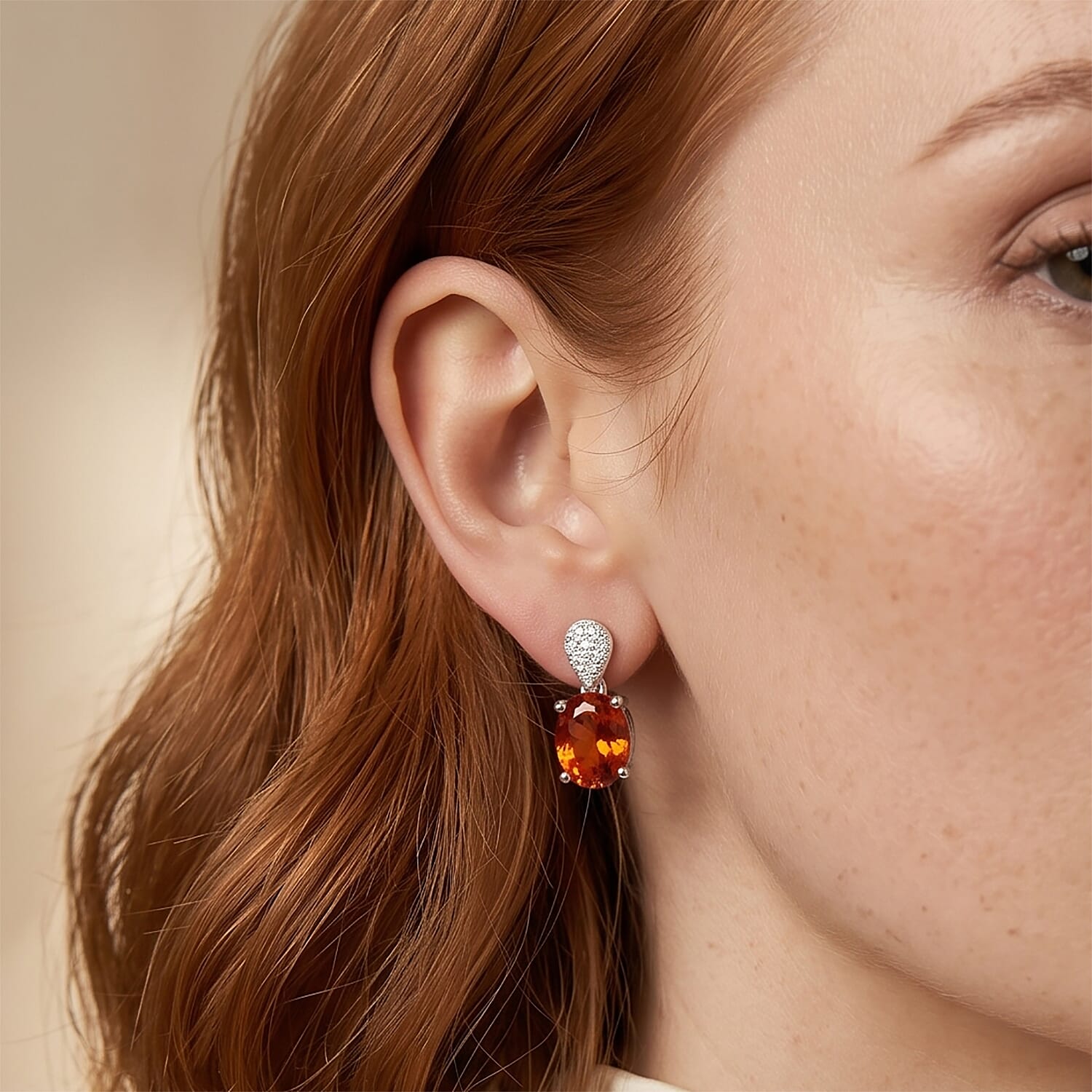 D'Joy Cherry Citrine and White Zircon 3.50 ctw Dangling Earrings in Rhodium Over Sterling Silver