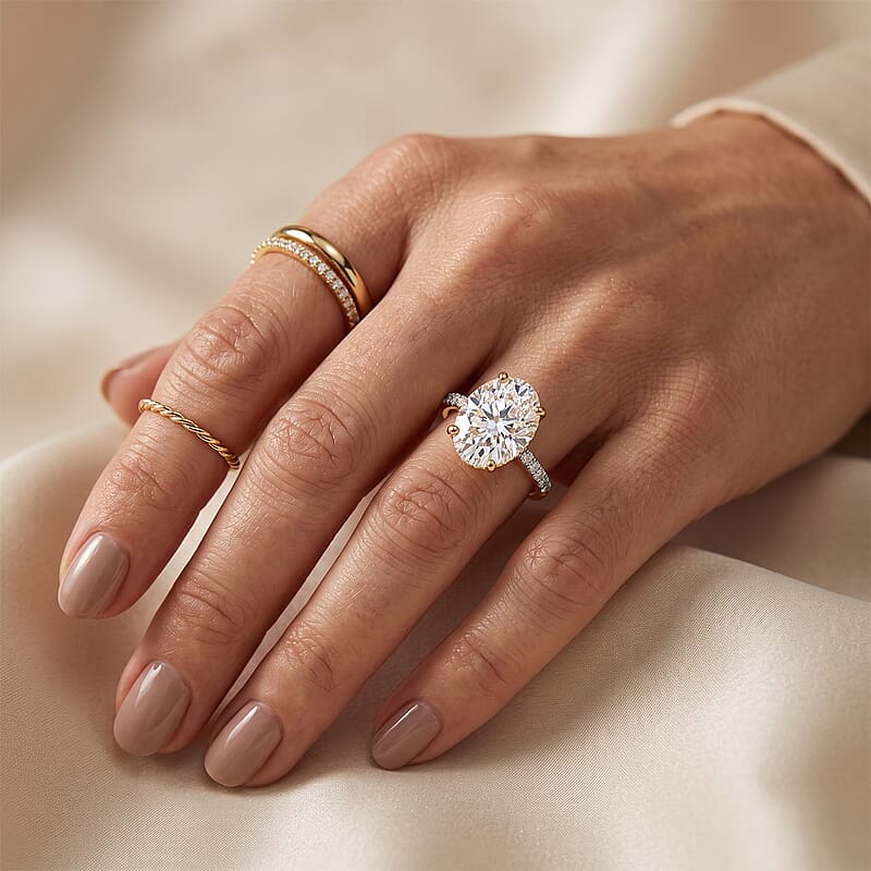 D'Joy Rachel Roy Moissanite 5.35 ctw Ring in 18K Vermeil Yellow Gold Over Sterling Silver (Size 7.0)