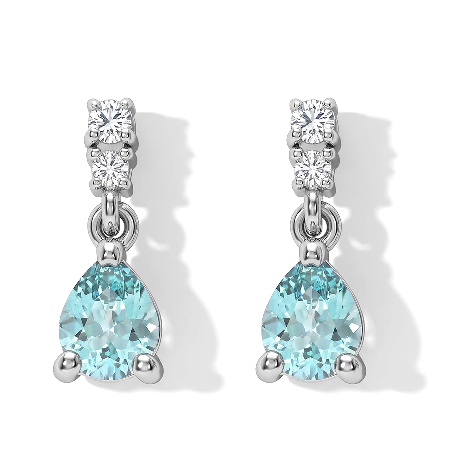 D'Joy Mint Apatite and White Zircon 0.80 ctw Dangling Earrings in Rhodium Over Sterling Silver