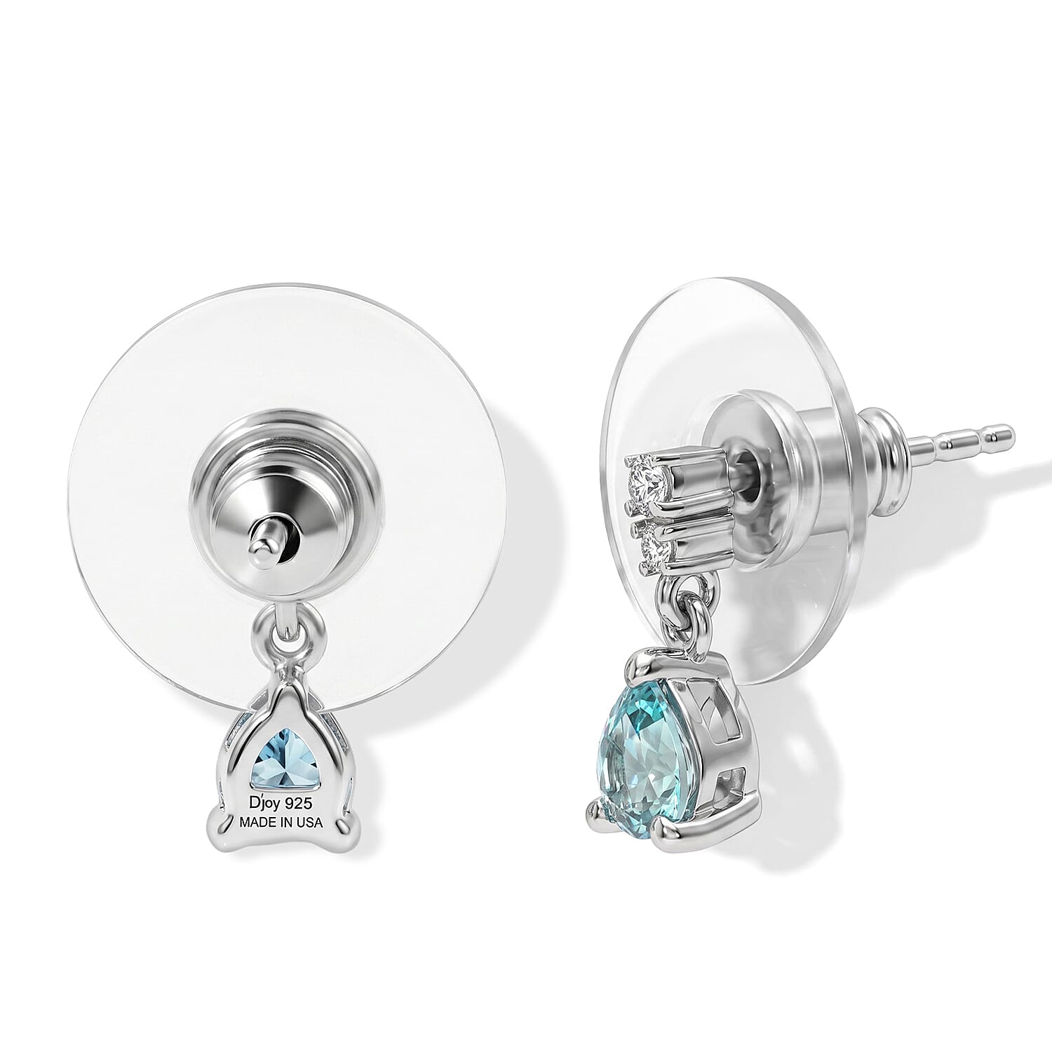 D'Joy Mint Apatite and White Zircon 0.80 ctw Dangling Earrings in Rhodium Over Sterling Silver