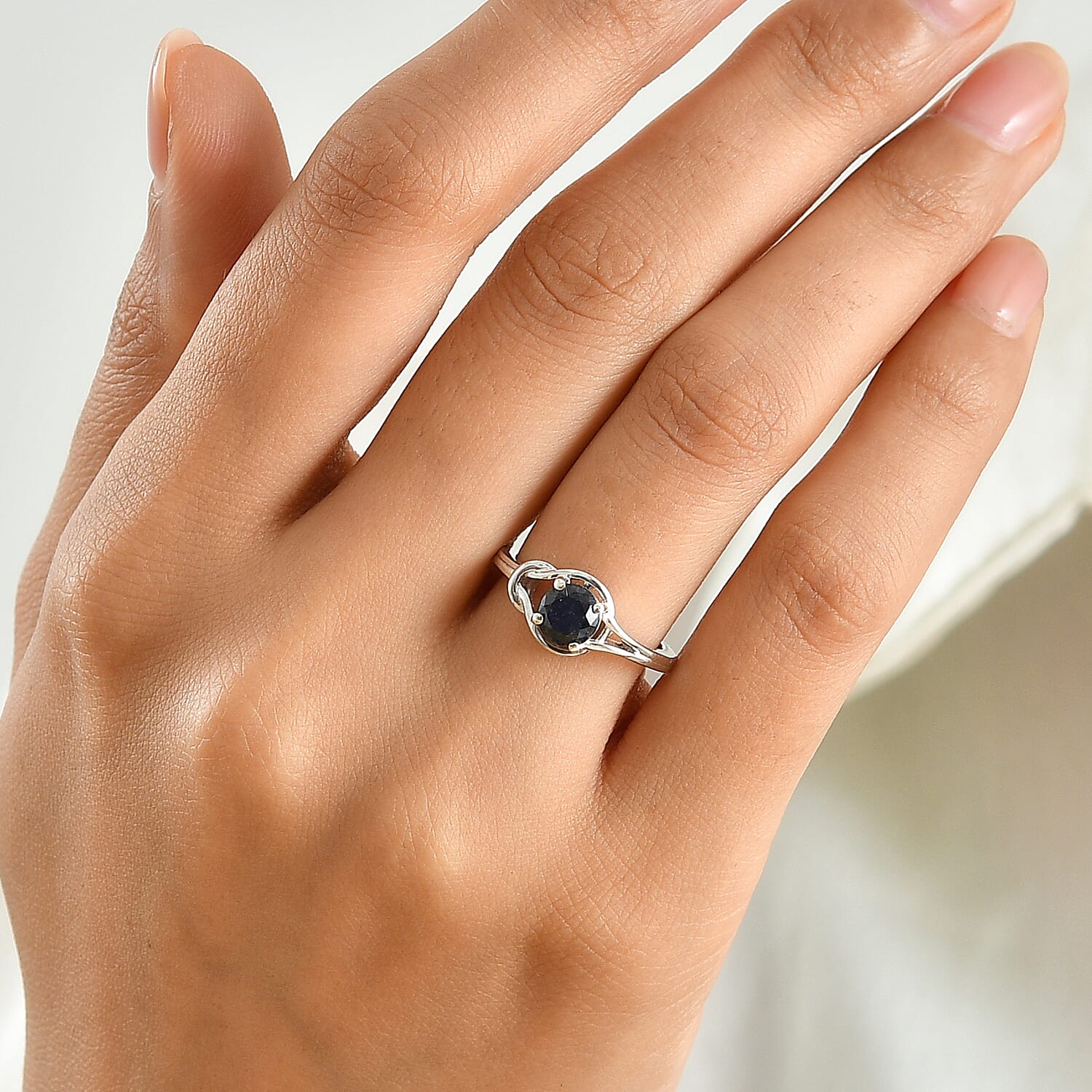 D'Joy Midnight Sapphire 1.35 ctw Solitaire Ring in Rhodium Over Sterling Silver (Size 10.0)
