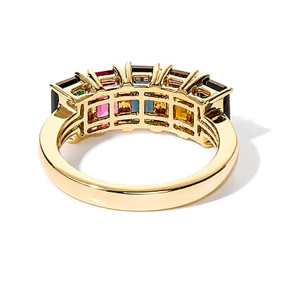 Luxoro AAA Multi Tourmaline and Diamond I2 3.00 ctw Ring in 10K Yellow Gold (Size 6.0)