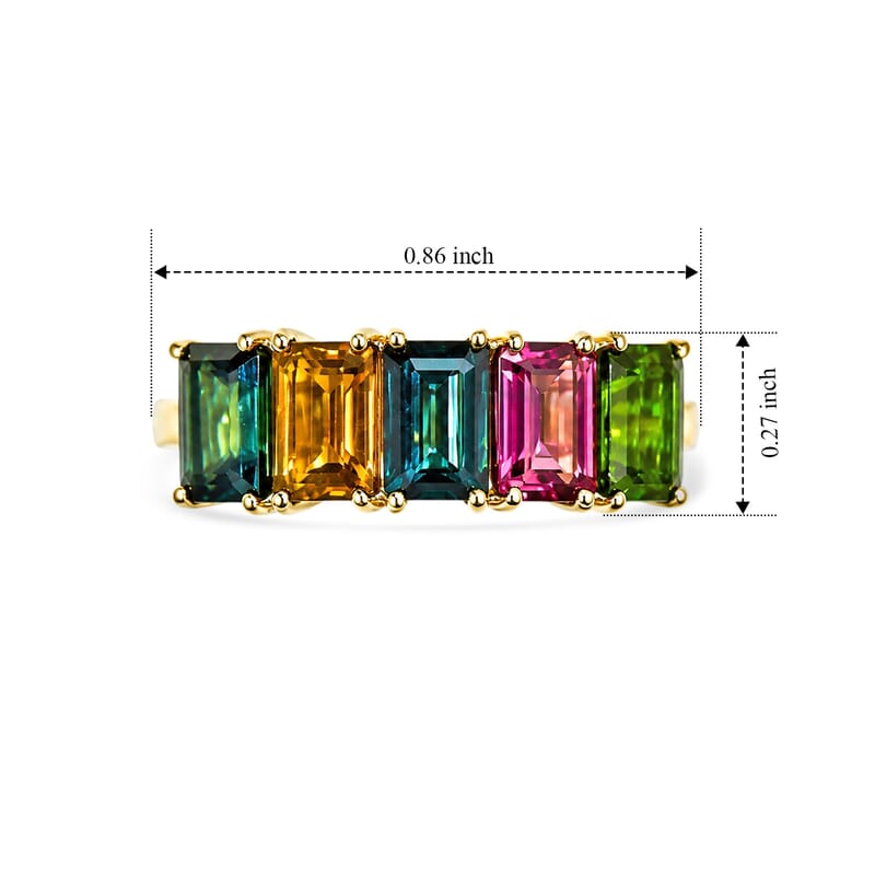 Luxoro AAA Multi Tourmaline and Diamond I2 3.00 ctw Rainbow Bloom Row Ring in 10K Yellow Gold (Size 6.0)