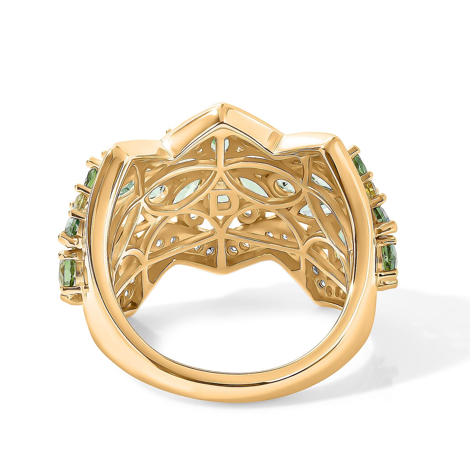 D'Joy Premium Natural Green Apatite and Multi Gemstone Floral 4.10 ctw Floral Majesty Ring in 18K Vermeil Yellow Gold Over Sterling Silver (Size 6.0)
