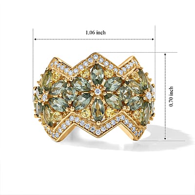 D'Joy Premium Natural Green Apatite and Multi Gemstone Floral 4.10 ctw Floral Majesty Ring in 18K Vermeil Yellow Gold Over Sterling Silver (Size 6.0)