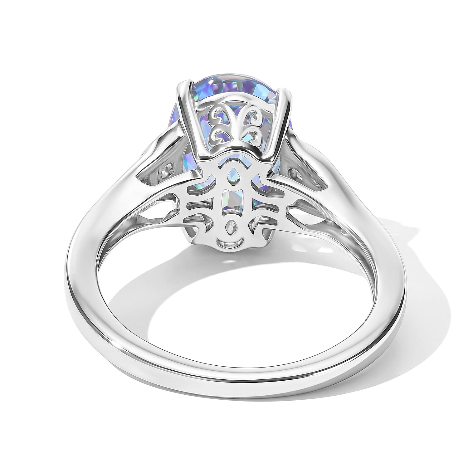 D'Joy Cassiopeia Mystic Topaz and White Zircon 4.25 ctw Ring in Rhodium Over Sterling Silver (Size 10.0)