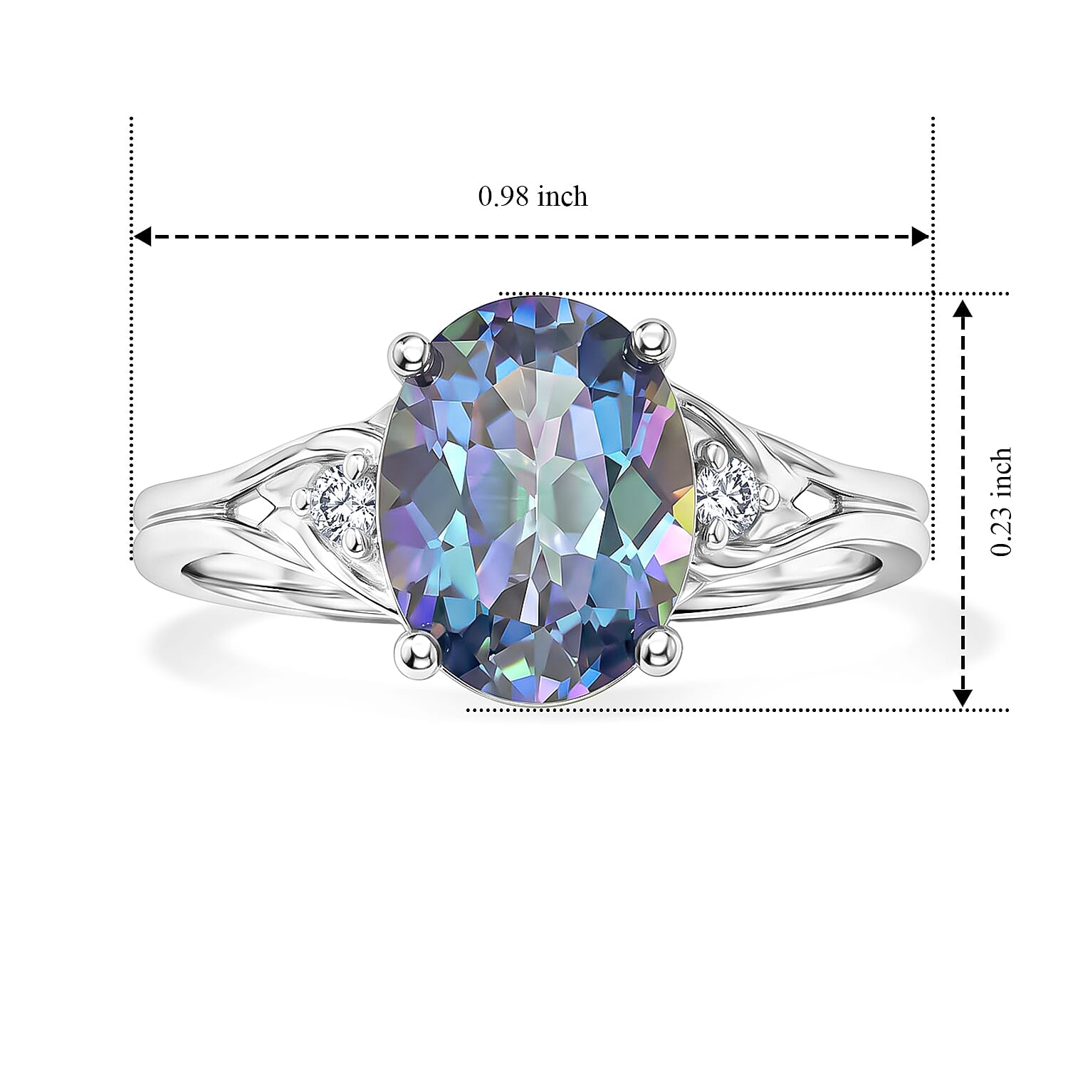 D'Joy Cassiopeia Mystic Topaz and White Zircon 4.25 ctw Ring in Rhodium Over Sterling Silver (Size 10.0)