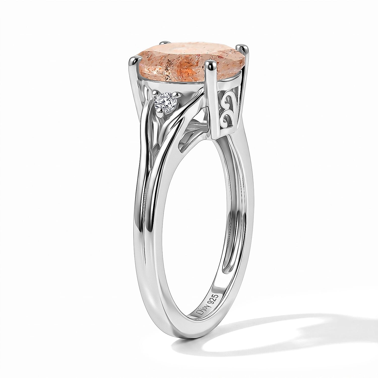 D'Joy Tanzanian Sun Stone and White Zircon 4.65 ctw Ring in Rhodium Over Sterling Silver (Size 7.0)