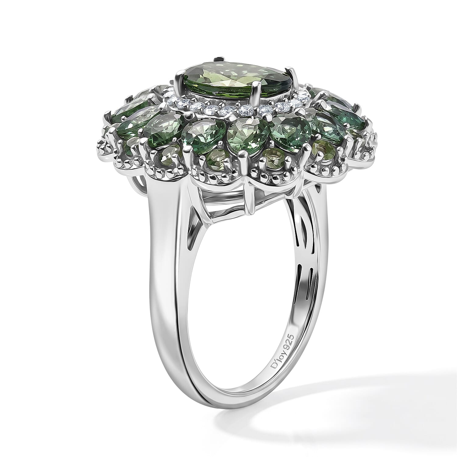 D'Joy Premium Natural Green Apatite and Moissanite 4.85 ctw Evergreen Elegance Ring in Rhodium Over Sterling Silver (Size 6.0)