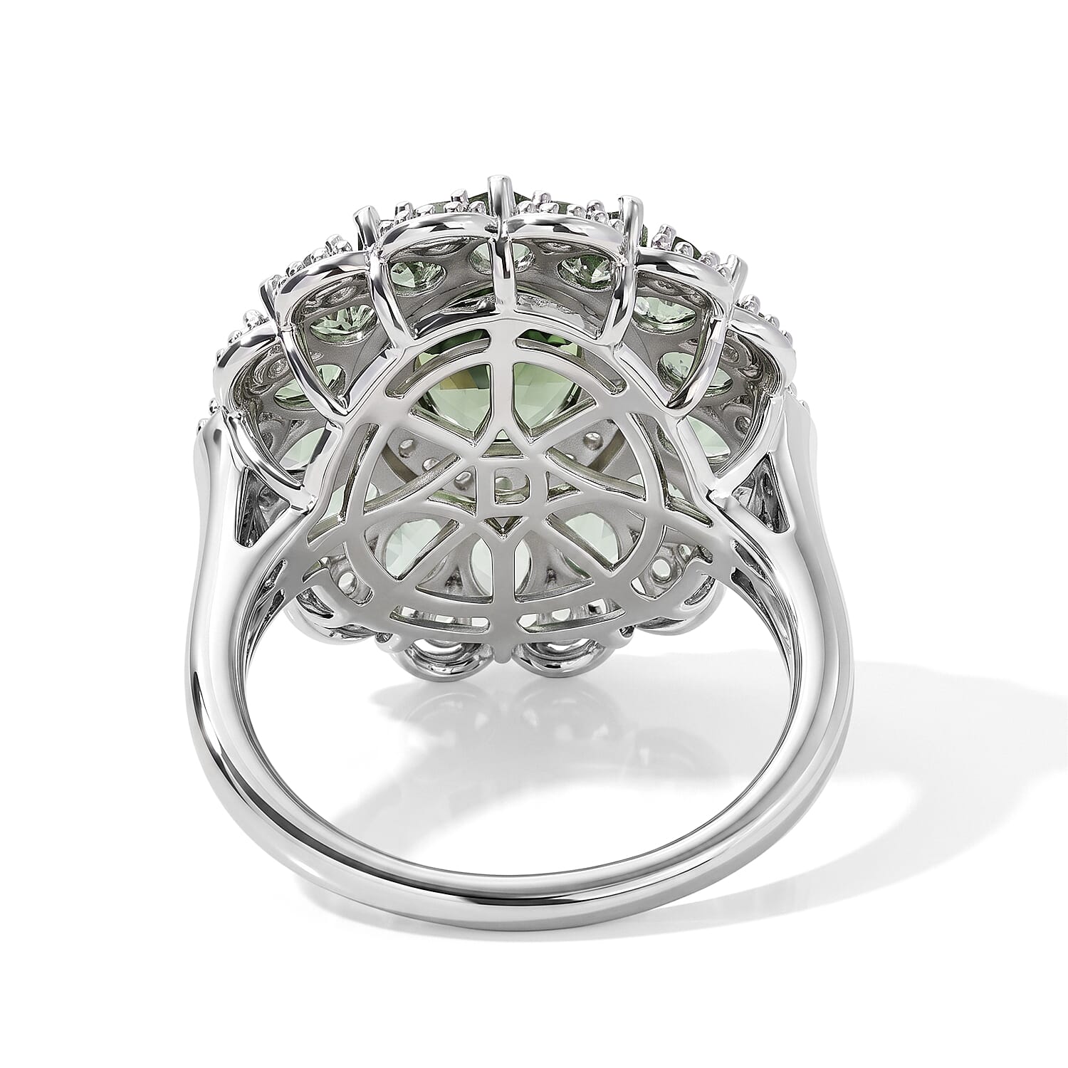 D'Joy Premium Natural Green Apatite and Moissanite 4.85 ctw Evergreen Elegance Ring in Rhodium Over Sterling Silver (Size 6.0)