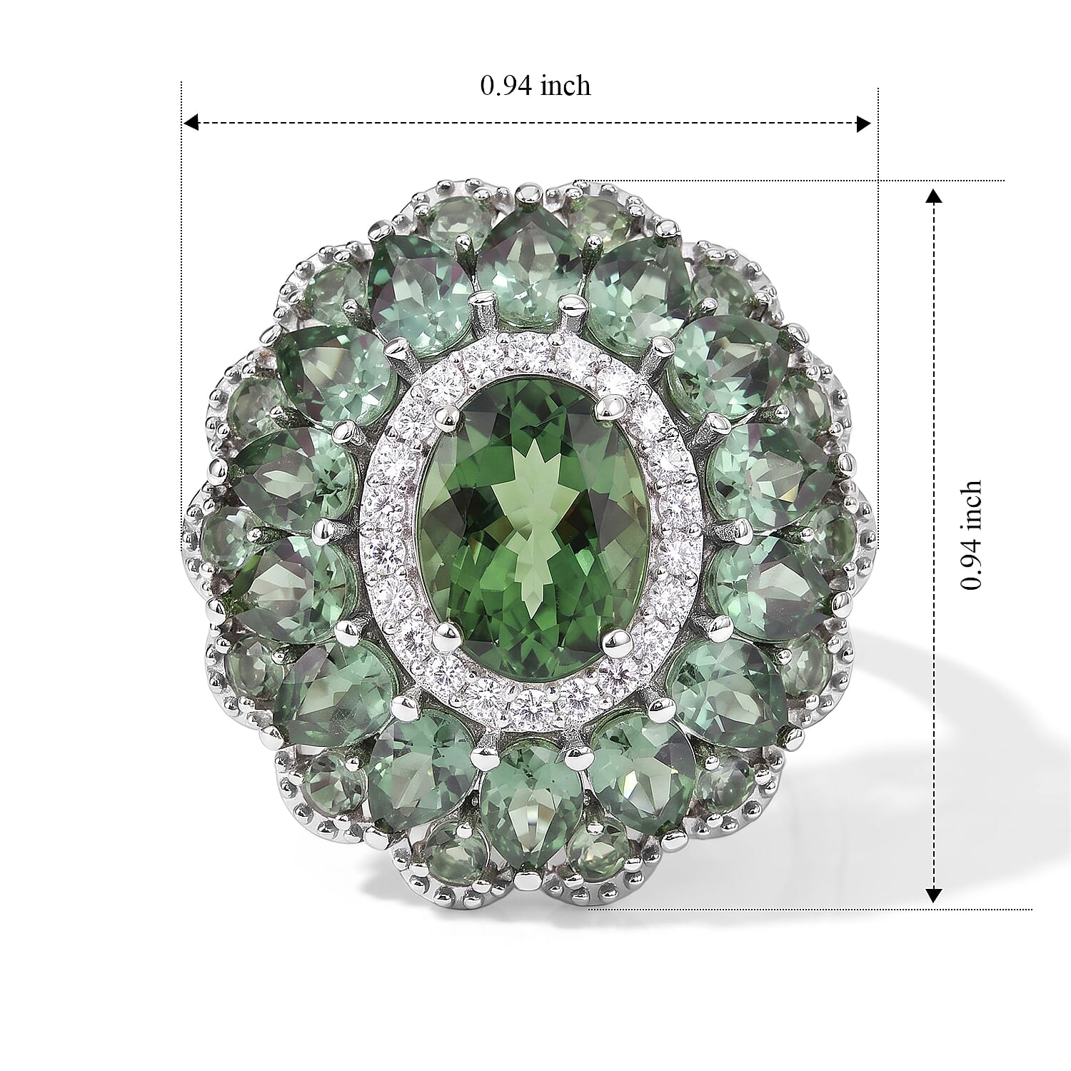 D'Joy Premium Natural Green Apatite and Moissanite 4.85 ctw Evergreen Elegance Ring in Rhodium Over Sterling Silver (Size 6.0)