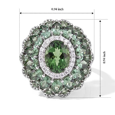 D'Joy Premium Natural Green Apatite and Moissanite 4.85 ctw Evergreen Elegance Ring in Rhodium Over Sterling Silver (Size 6.0)