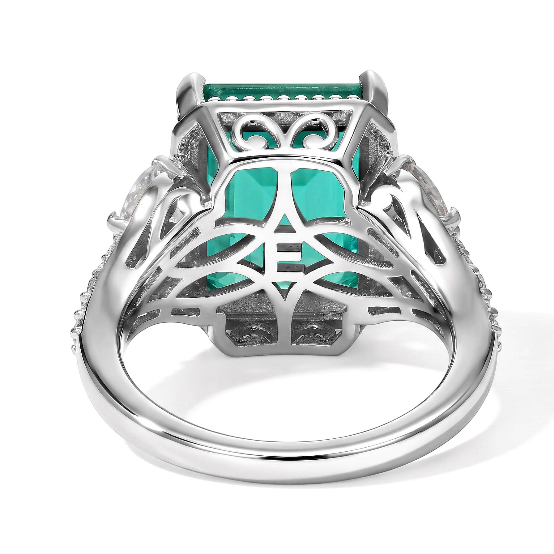 EverTrue Emeraldine Quartz (Triplet) and White Zircon Ring in Platinum Bond (Size 6.0)