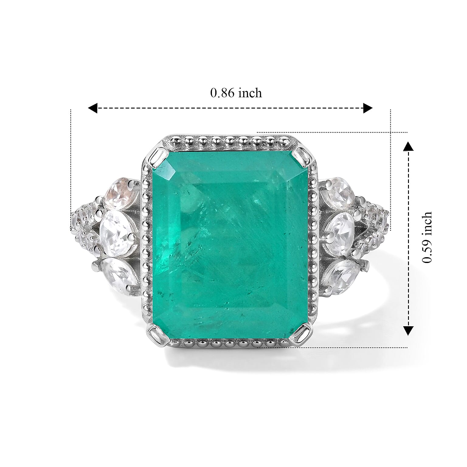 EverTrue Emeraldine Quartz (Triplet) and White Zircon Ring in Platinum Bond (Size 6.0)