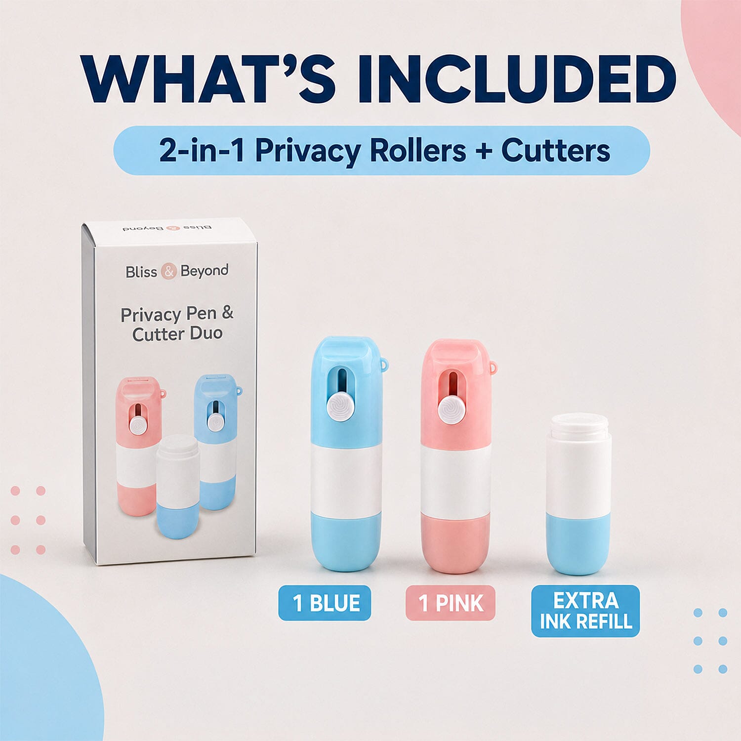 Livmore Pink and Blue Set of 2 2-in-1 Box Cutter & Thermal Paper Eraser with Extra Ink